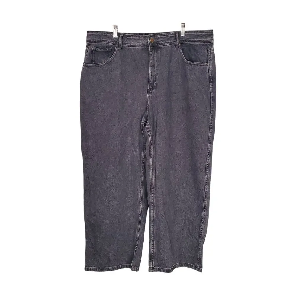 Sezane Le Crop Denim Wide Leg Crop Jeans High Waist Middle Grey Size 48 US 16 - Picture 2 of 10